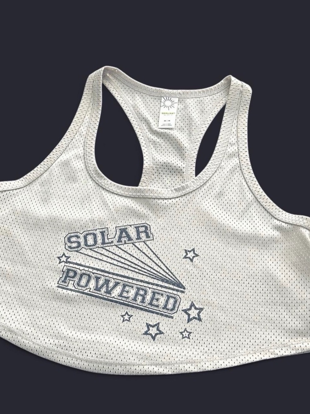 aerie Off/Line Light Gray Mesh Racerback Crop Top